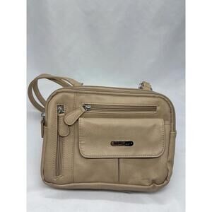 MultiSac Brown Camel Zippy Triple Compartment Crossbody Faux Leather Bag EUC